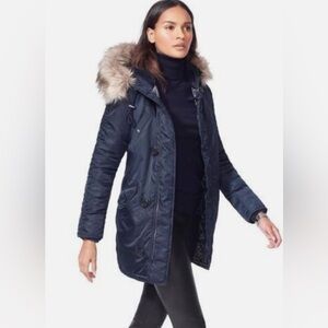 J. Crew Military Parka Jacket Navy Blue Sherpa Hood Size Small in a dark blue